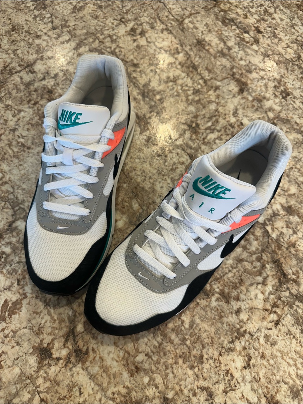 Nike White, Gray & Black Sneakers with Teal and Coral Accents